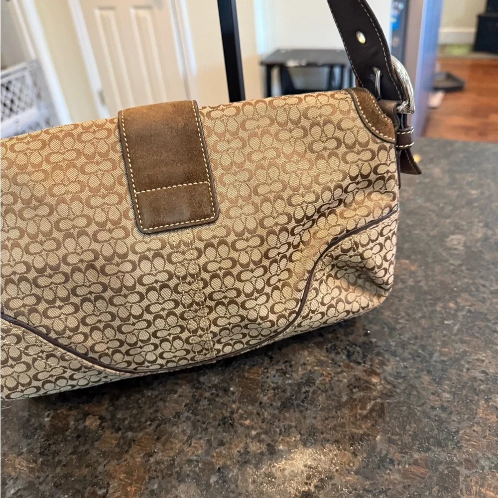 Brown Signature SoHo Flap Double Pocket  mini C Jacquard and Suede Bag